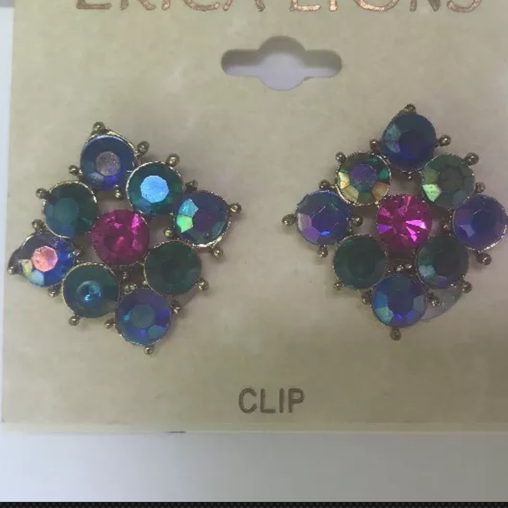 NEW ERICA LYONS EARRINGS clip‎ on rhinestones studs